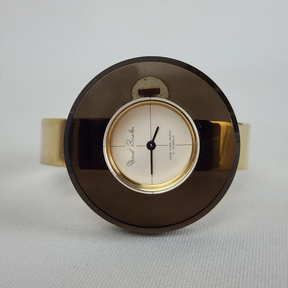 Vintage Marcel Boucher Brown Lucite 17 Jewels Gold Hinge Watch - Picture 2 of 7